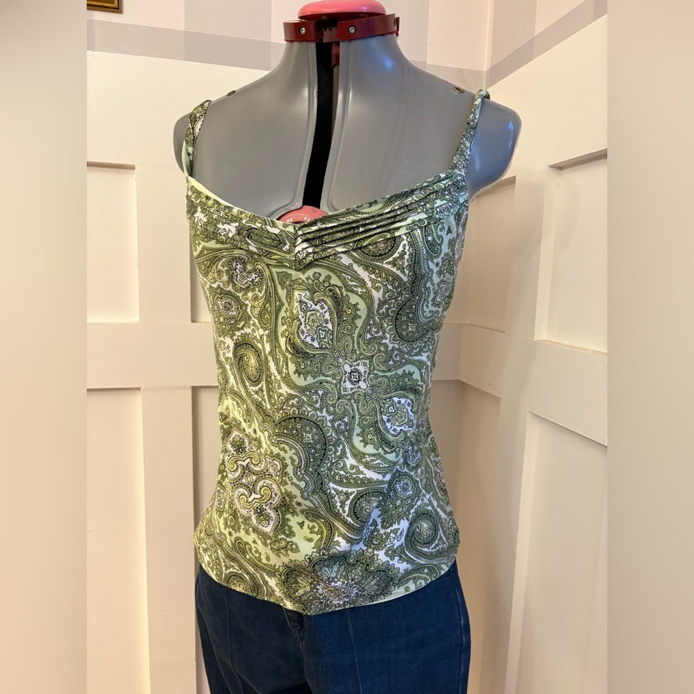 Vintage Ann Taylor Silk Paisley Top Green Boho Classic Blouse Size 14